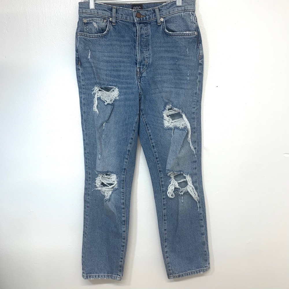 BDG‎ Urban Outfitters Stretch High Rise Slim Straight Distressed Jeans Blue 28